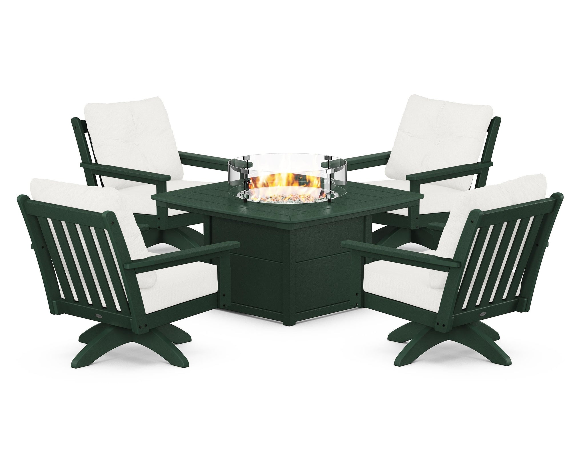 Vineyard 5-Piece Deep Seating Swivel Conversation Set with Fire Pit Table