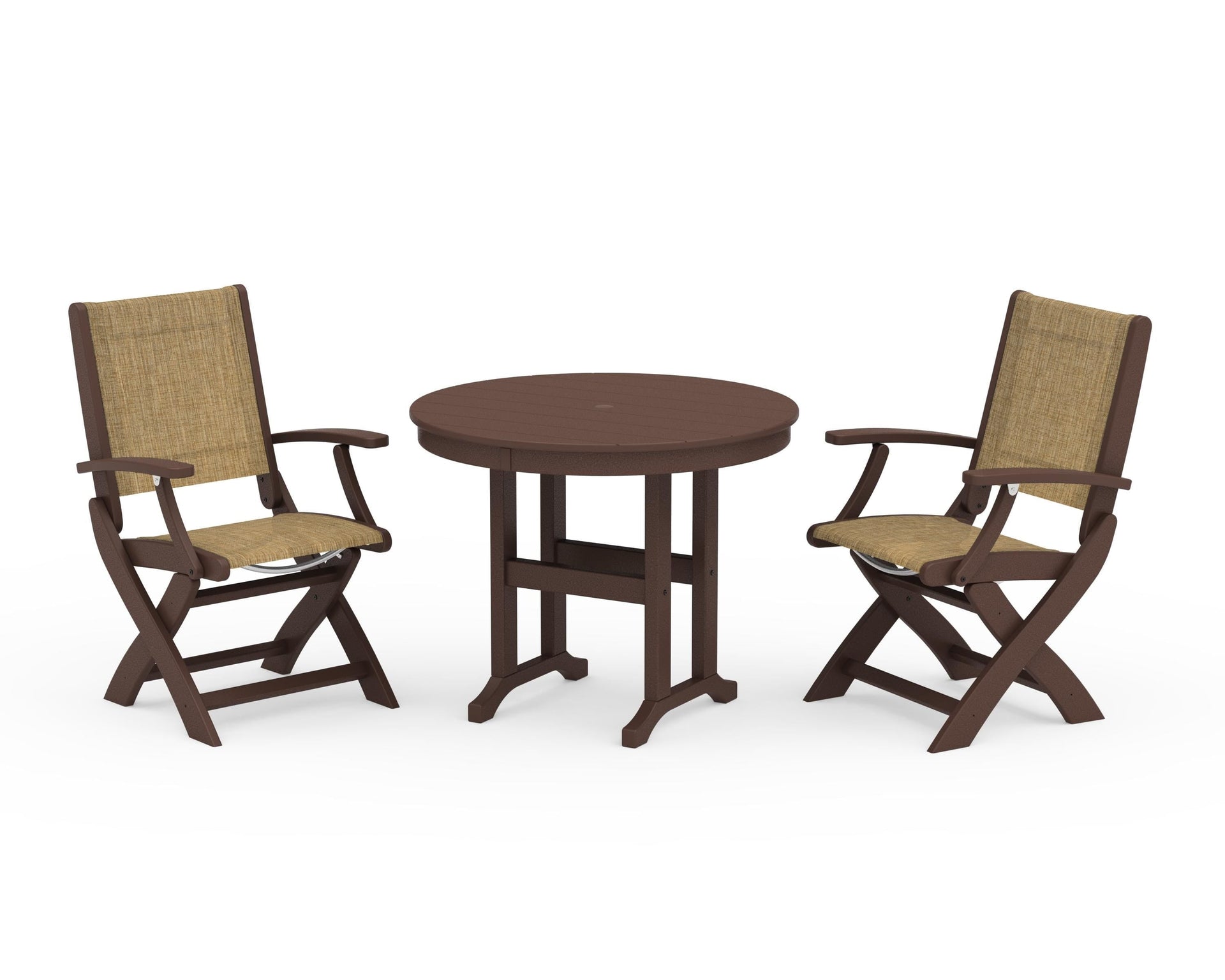Coastal Folding Chair 3-Piece Round Dining Set