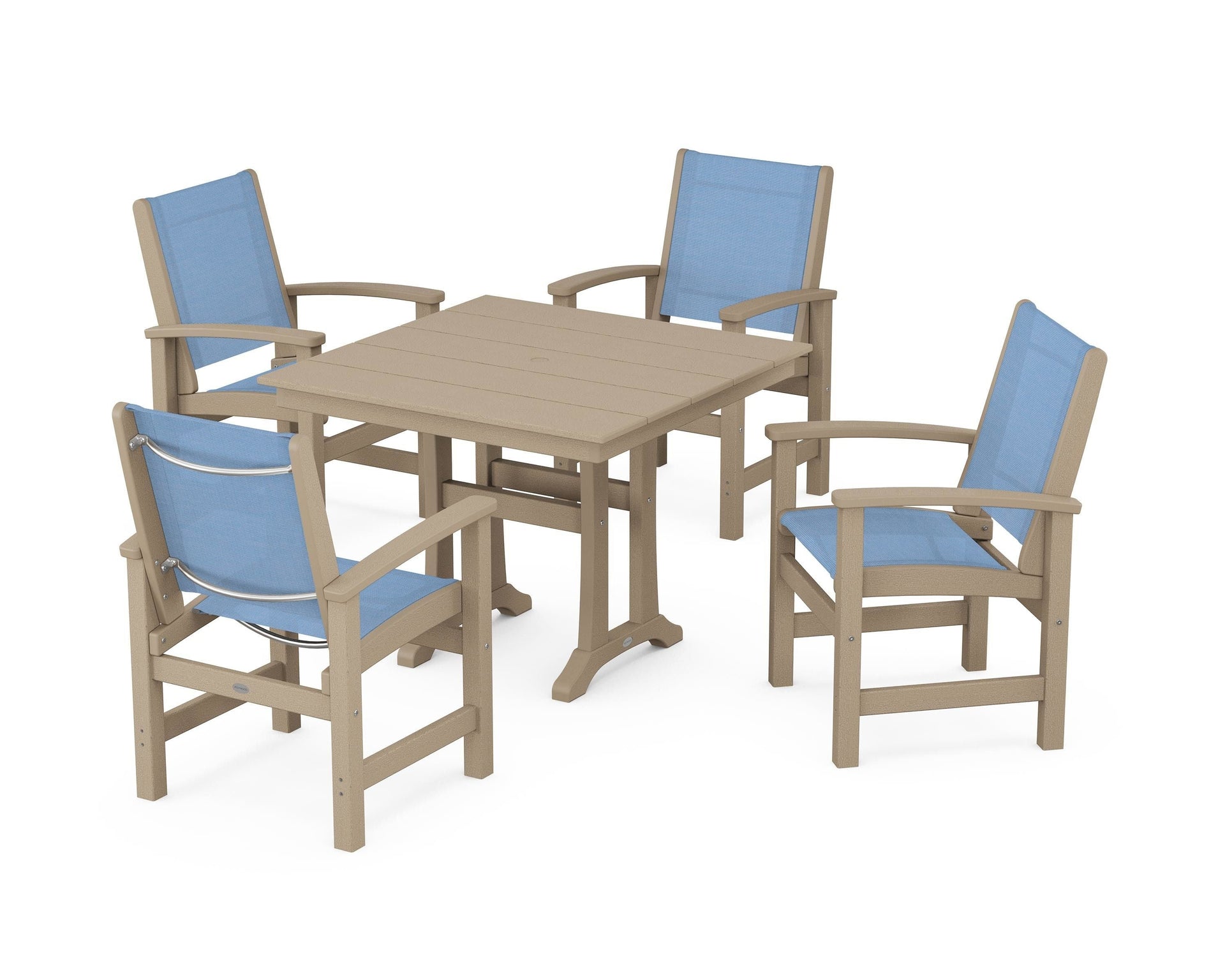 Coastal 5-Piece Farmhouse Dining Set With Trestle Legs