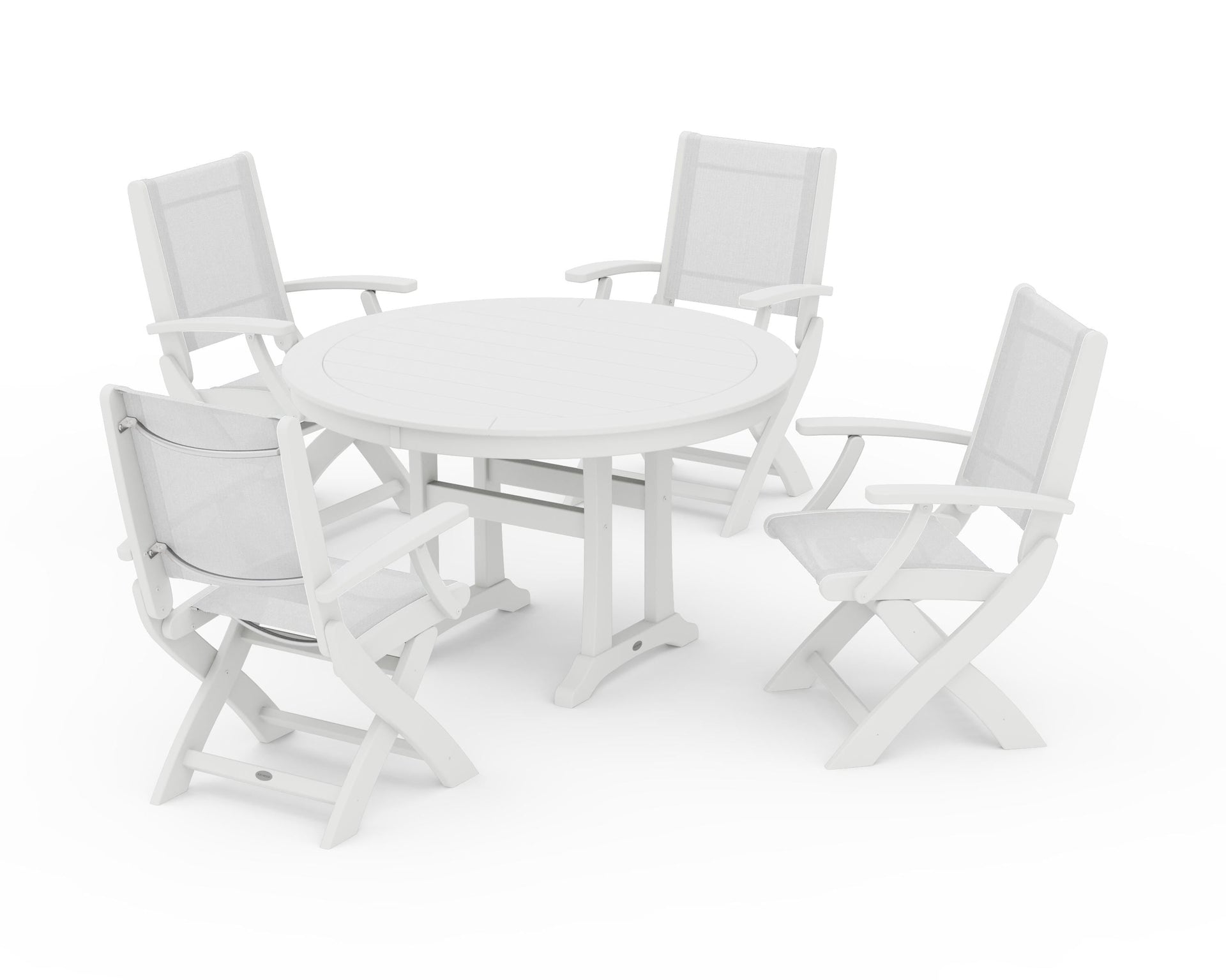 Coastal Folding Chair 5-Piece Round Dining Set with Trestle Legs