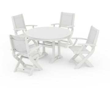 Coastal Folding Chair 5-Piece Round Dining Set with Trestle Legs