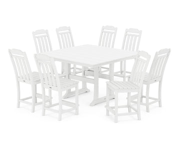 Cottage 9-Piece Square Farmhouse Side Chair Counter Set with Trestle Legs