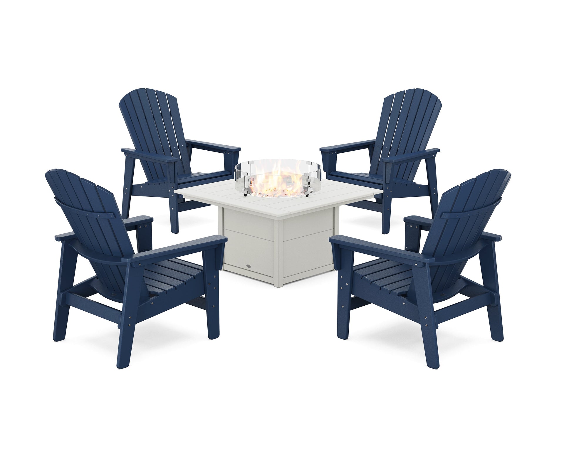 5-Piece Nautical Grand Upright Adirondack Conversation Set with Fire Pit Table