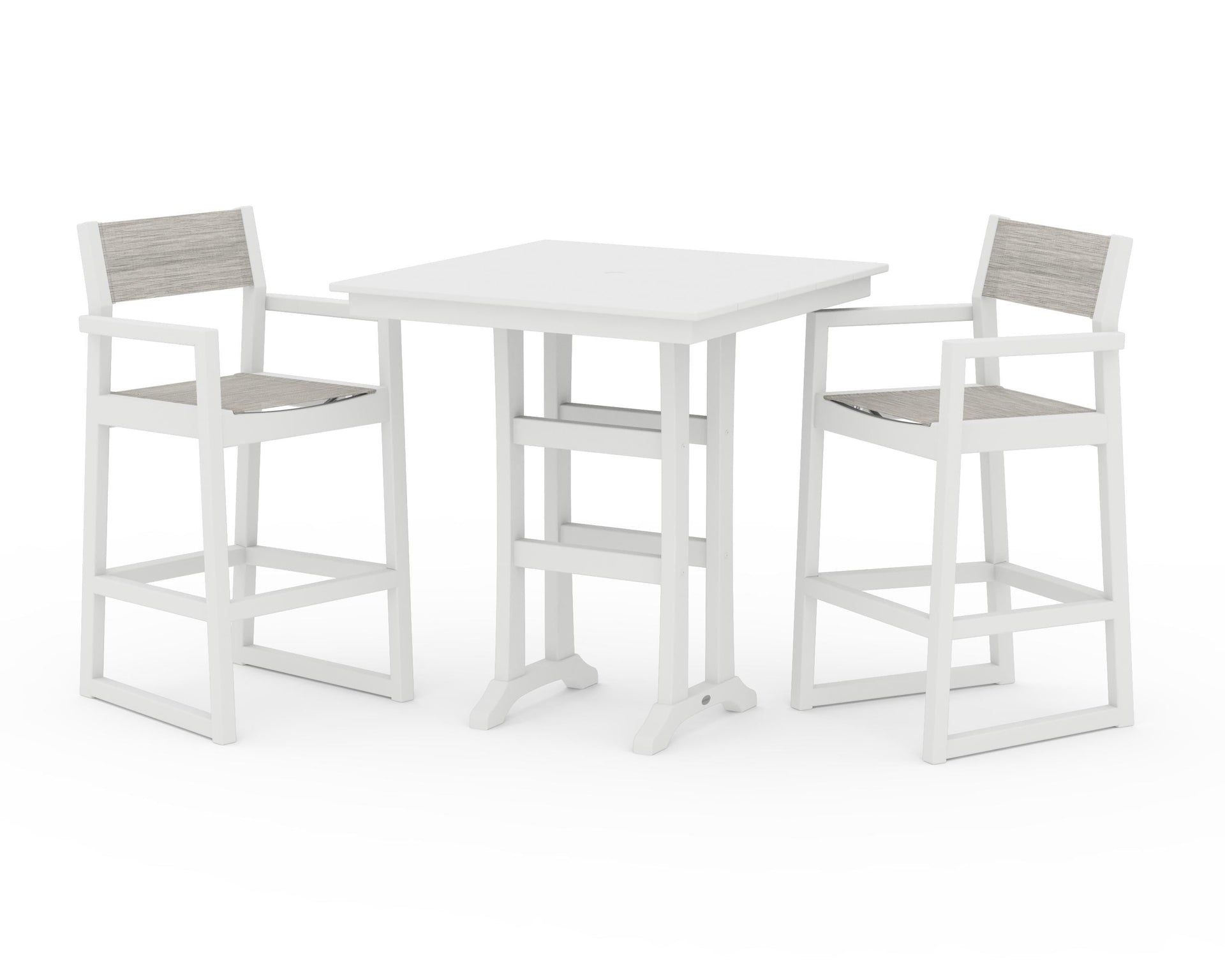 EDGE Sling Arm Chair 3-Piece Farmhouse Bar Set with Trestle Legs