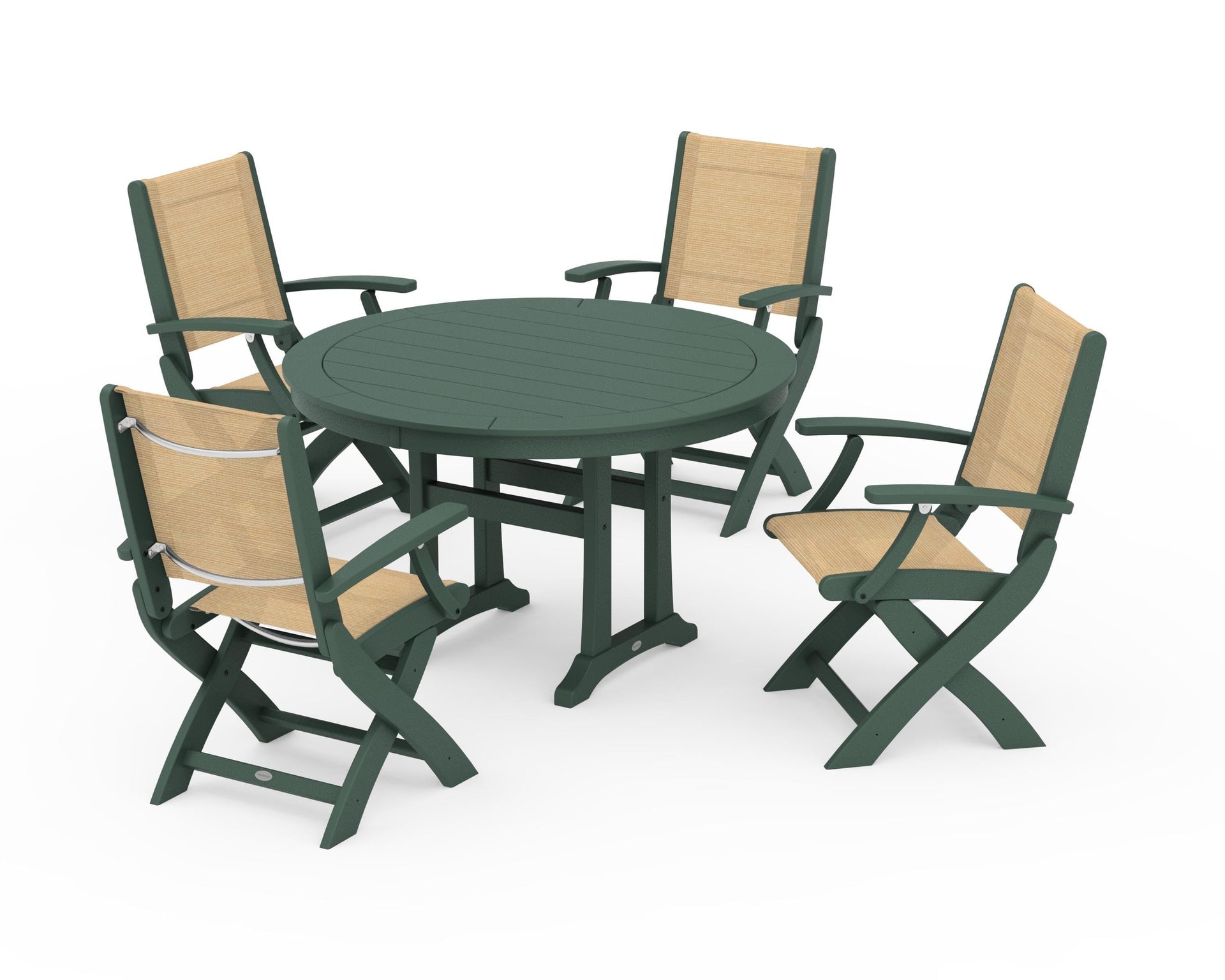 Coastal Folding Chair 5-Piece Round Dining Set with Trestle Legs