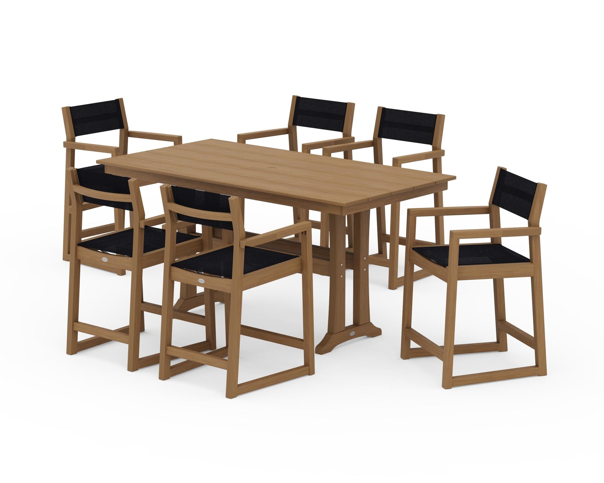 EDGE Sling Arm Chair 7-Piece Farmhouse Counter Set with Trestle Legs