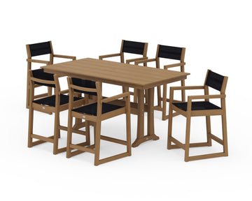 EDGE Sling Arm Chair 7-Piece Farmhouse Counter Set with Trestle Legs