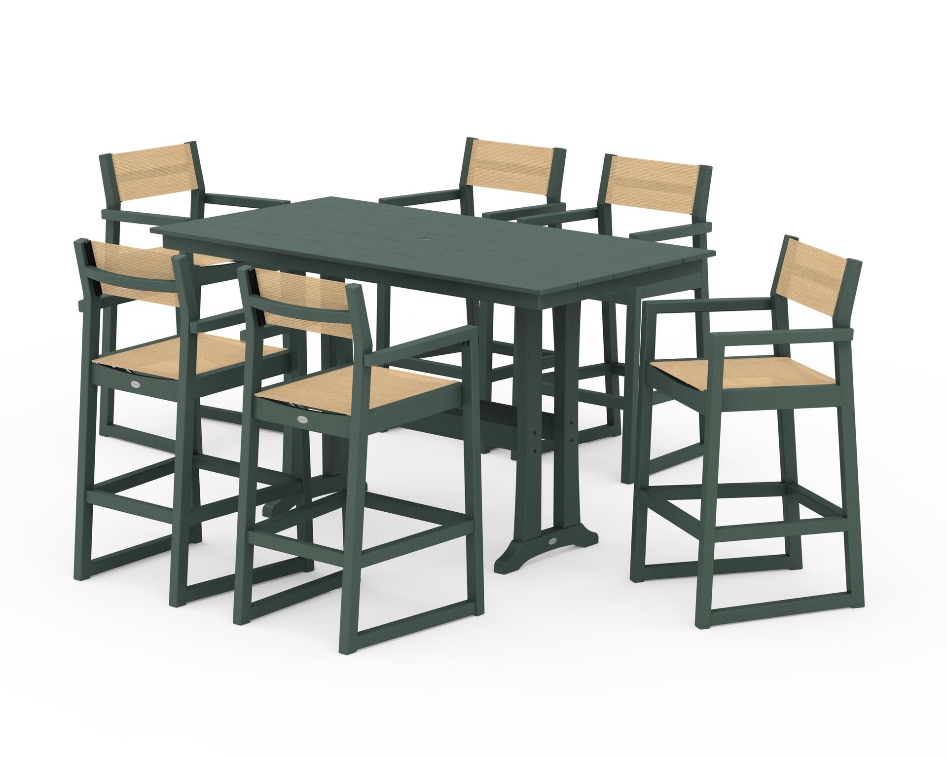 EDGE Sling Arm Chair 7-Piece Farmhouse Bar Set with Trestle Legs