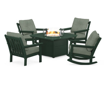 Vineyard 5-Piece Deep Seating Rocking Chair Conversation Set with Fire Pit Table