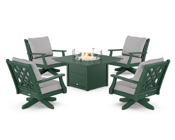 Wovendale 5-Piece Deep Seating Swivel Conversation Set with Fire Pit Table
