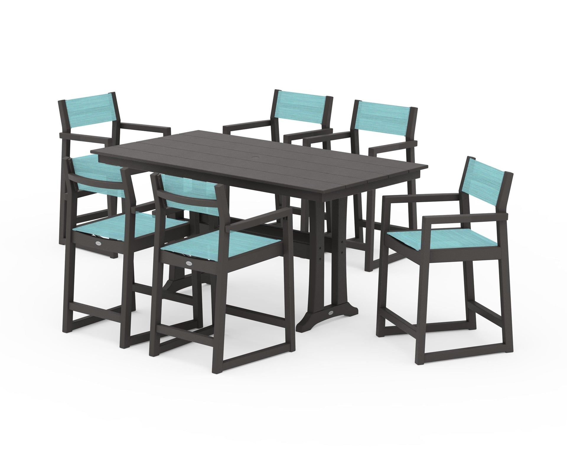 EDGE Sling Arm Chair 7-Piece Farmhouse Counter Set with Trestle Legs