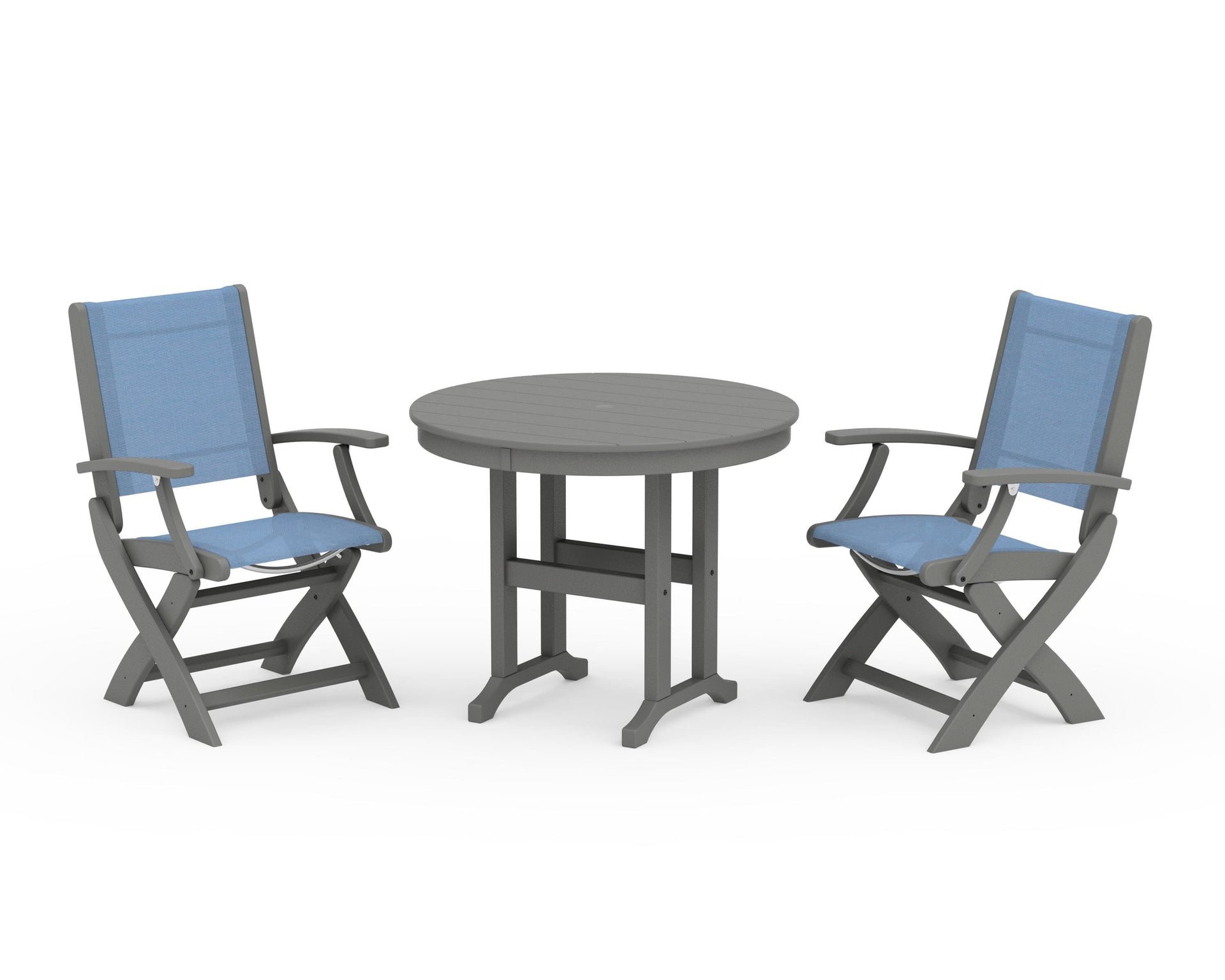 Coastal Folding Chair 3-Piece Round Dining Set