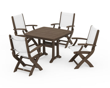 Coastal Folding Chair 5-Piece Dining Set with Trestle Legs