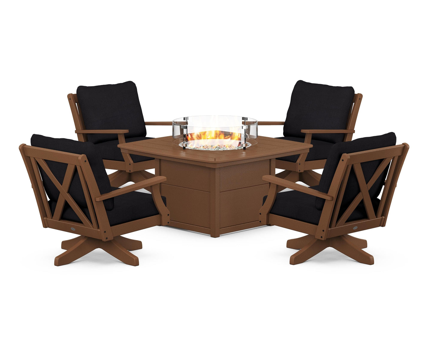 Braxton 5-Piece Deep Seating Swivel Conversation Set with Fire Pit Table