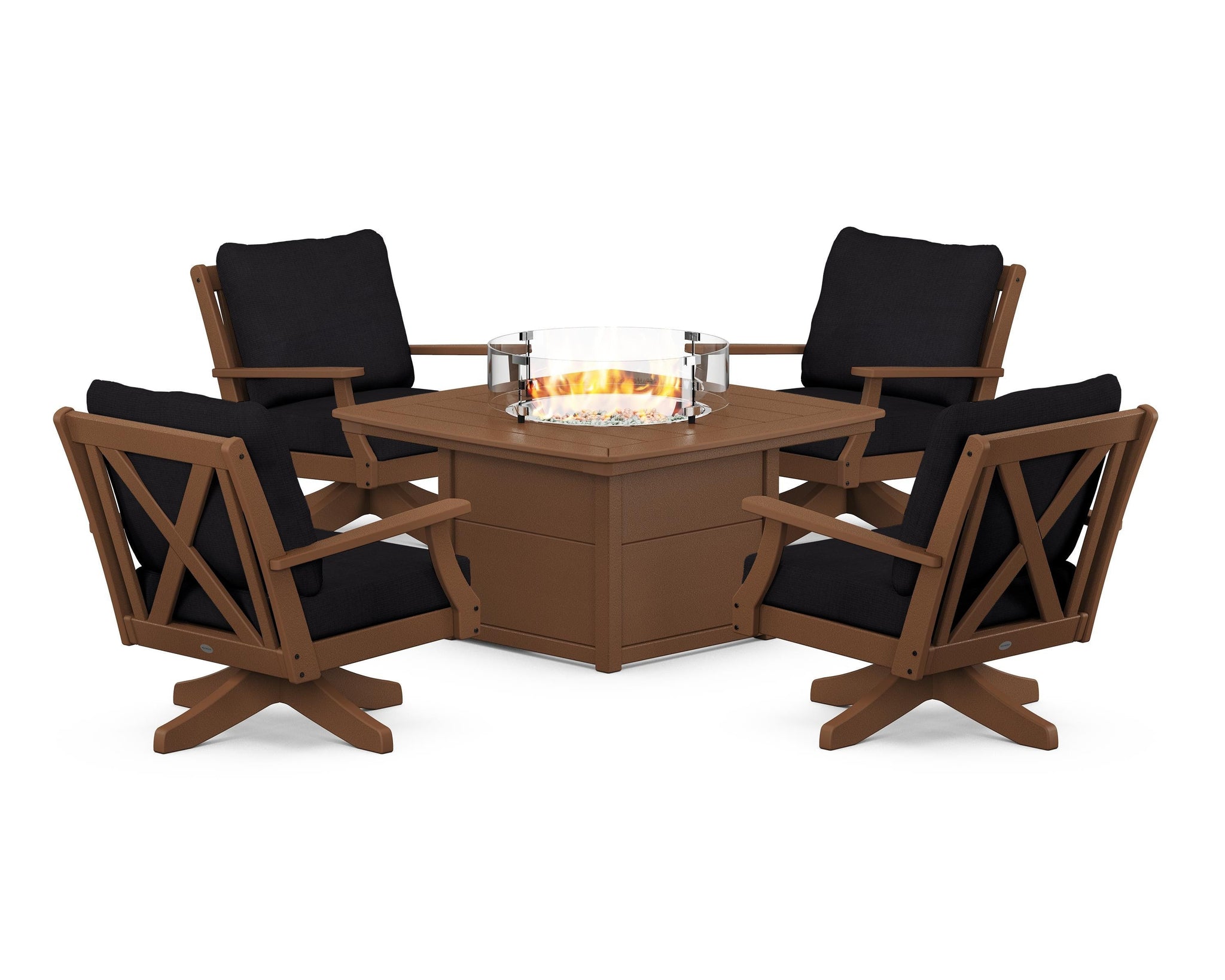Braxton 5-Piece Deep Seating Swivel Conversation Set with Fire Pit Table