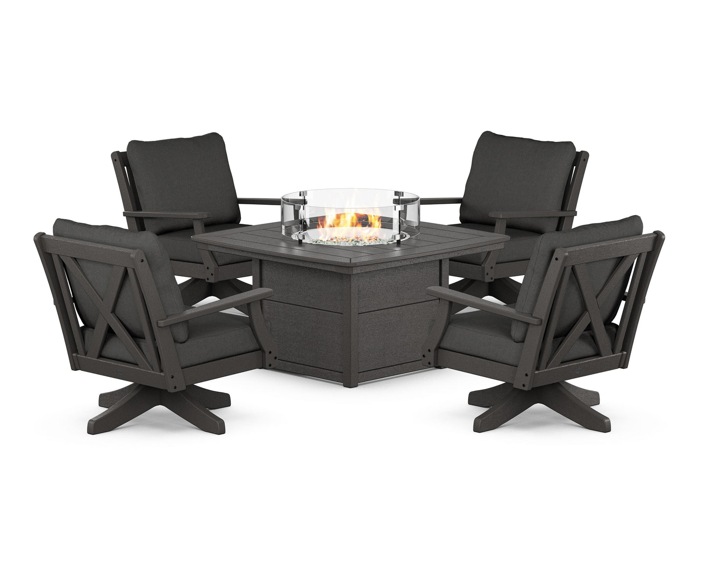 Braxton 5-Piece Deep Seating Swivel Conversation Set with Fire Pit Table