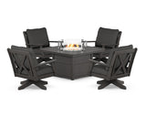 Braxton 5-Piece Deep Seating Swivel Conversation Set with Fire Pit Table