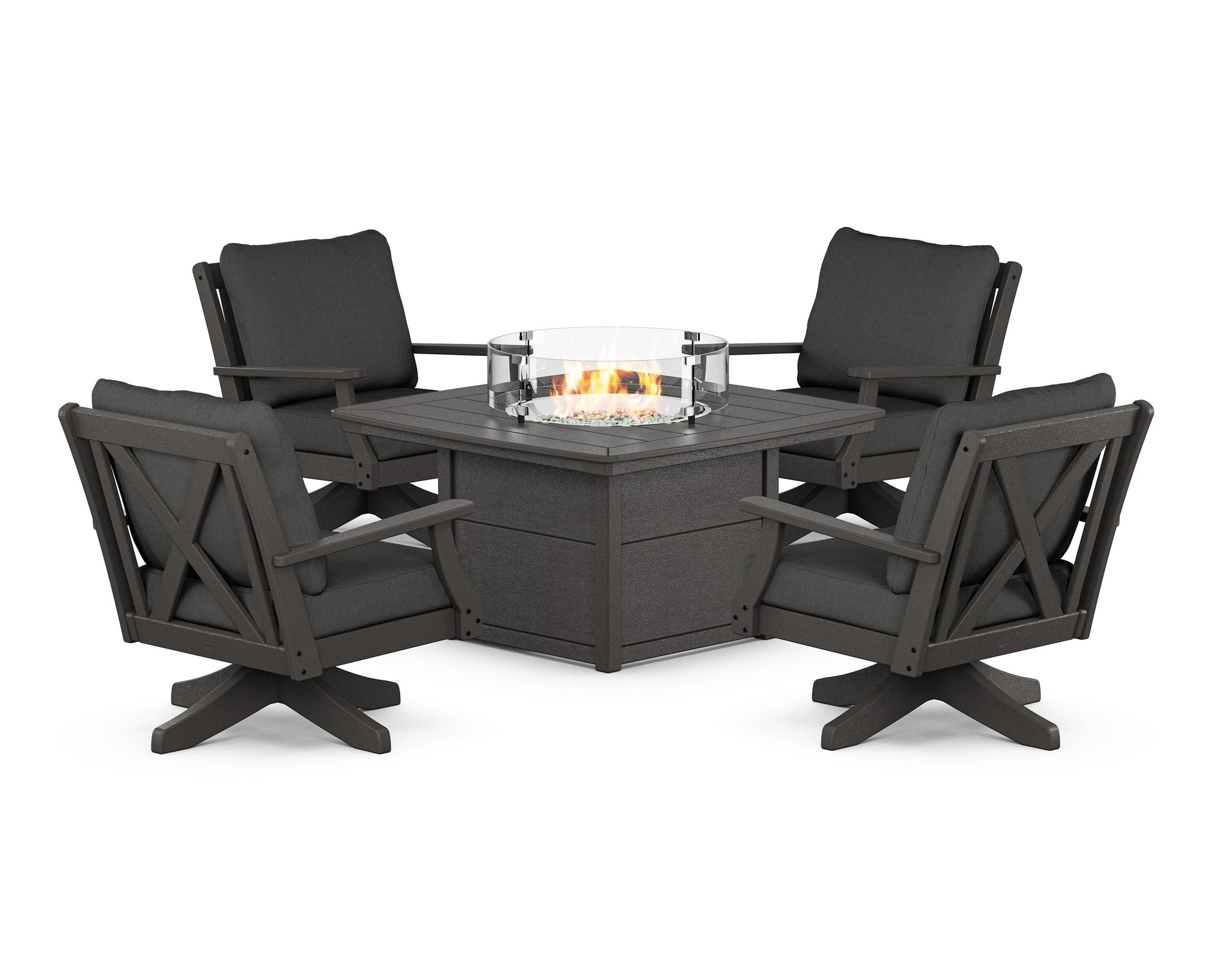 Braxton 5-Piece Deep Seating Swivel Conversation Set with Fire Pit Table