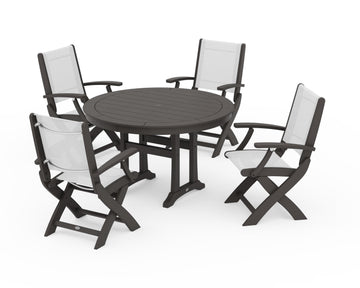 Coastal Folding Chair 5-Piece Round Dining Set with Trestle Legs