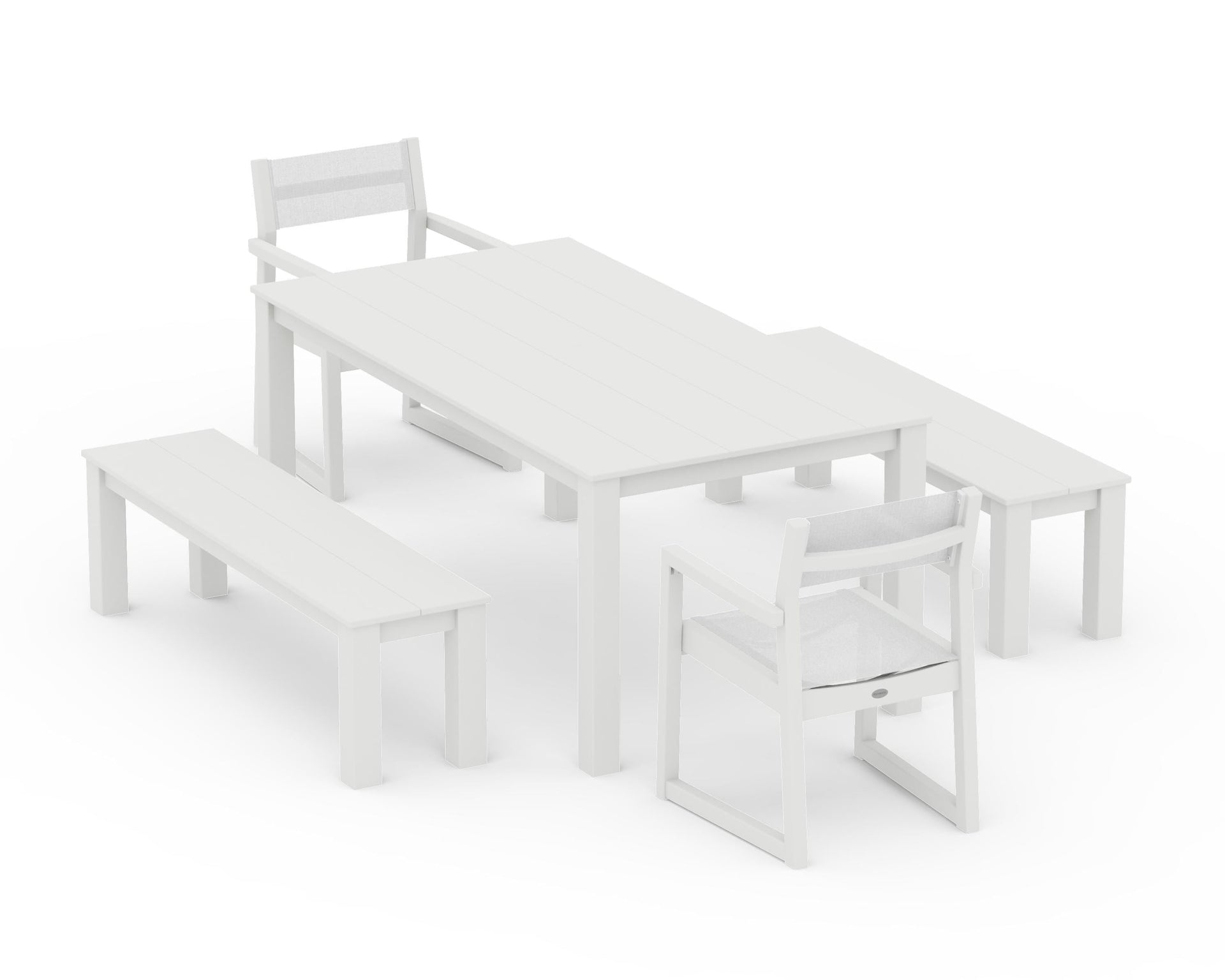 EDGE Sling Arm Chair 5-Piece Parsons Dining Set with Benches
