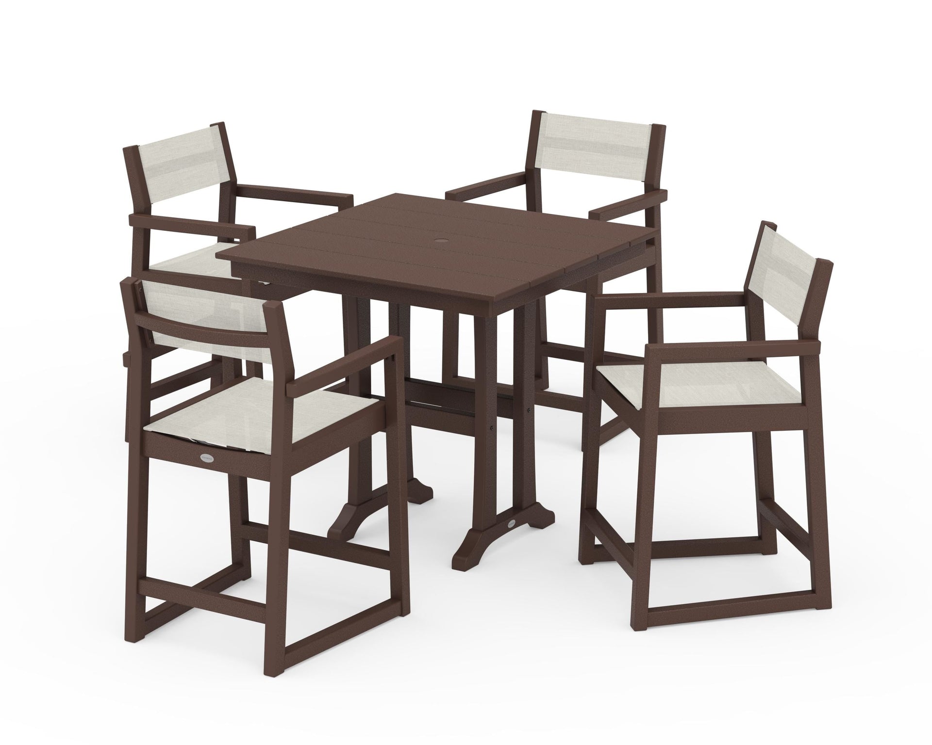 EDGE Sling Arm Chair 5-Piece Farmhouse Counter Set with Trestle Legs