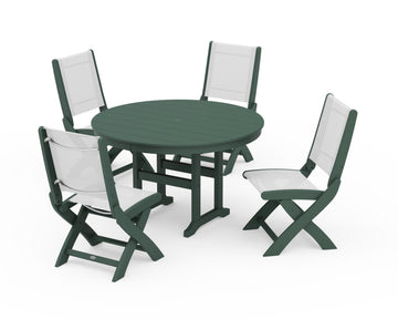 Coastal Folding Side Chair 5-Piece Round Dining Set