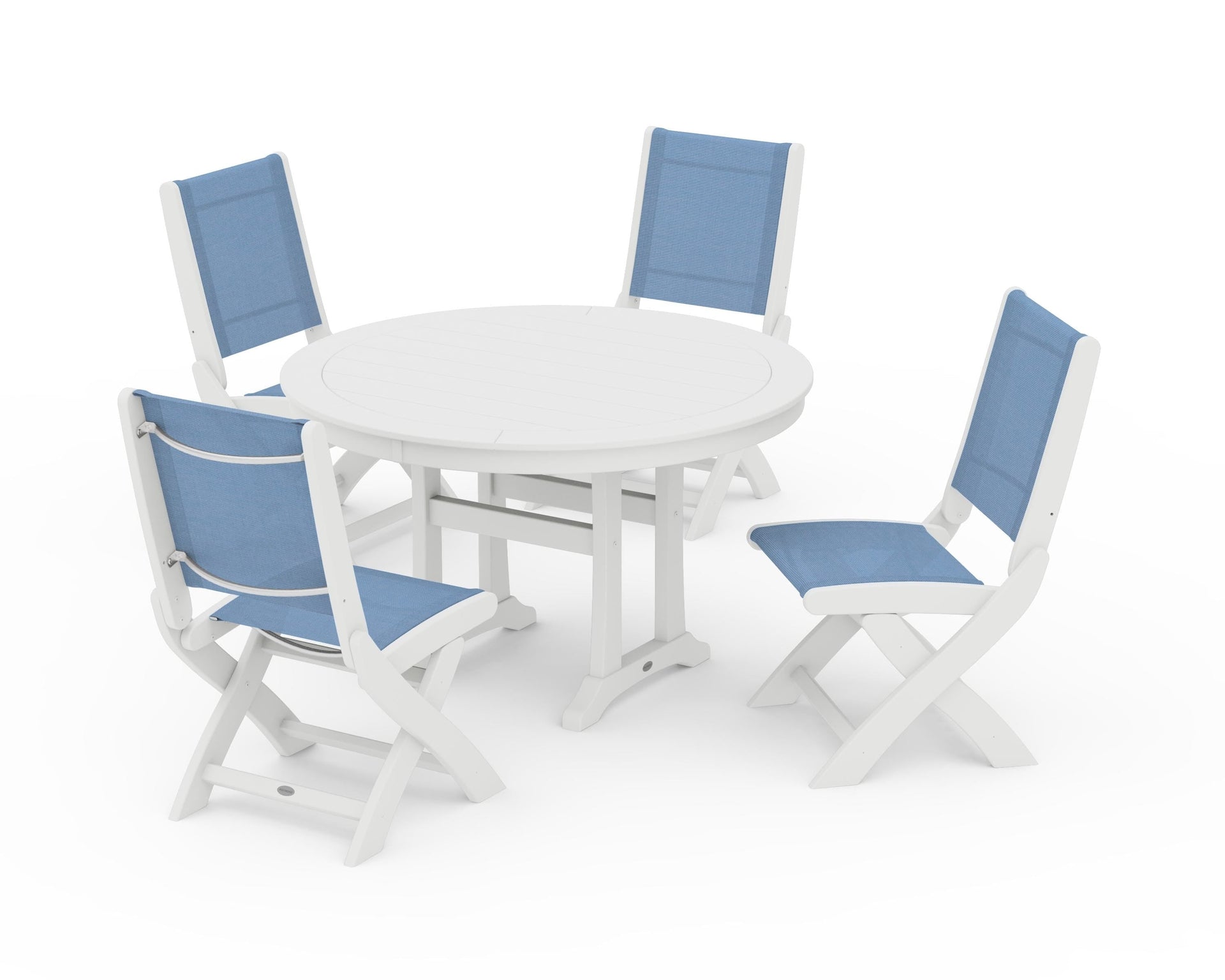 Coastal Folding Side Chair 5-Piece Round Dining Set With Trestle Legs
