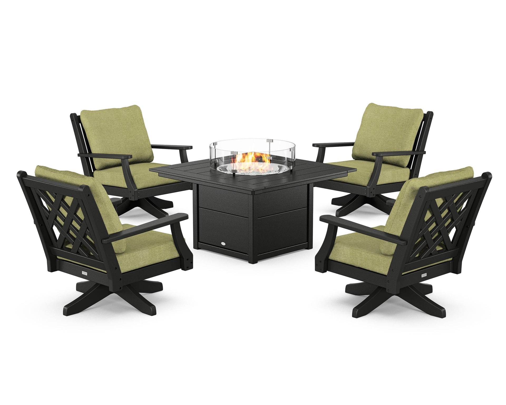 Wovendale 5-Piece Deep Seating Swivel Conversation Set with Fire Pit Table