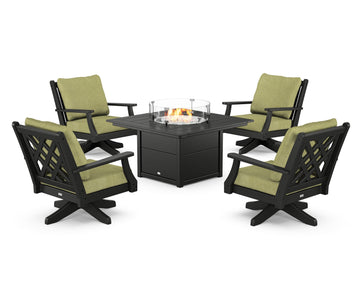 Wovendale 5-Piece Deep Seating Swivel Conversation Set with Fire Pit Table