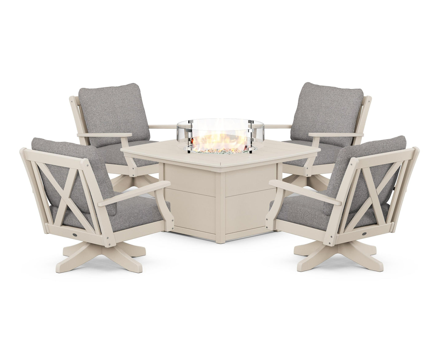 Braxton 5-Piece Deep Seating Swivel Conversation Set with Fire Pit Table