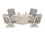 Braxton 5-Piece Deep Seating Swivel Conversation Set with Fire Pit Table
