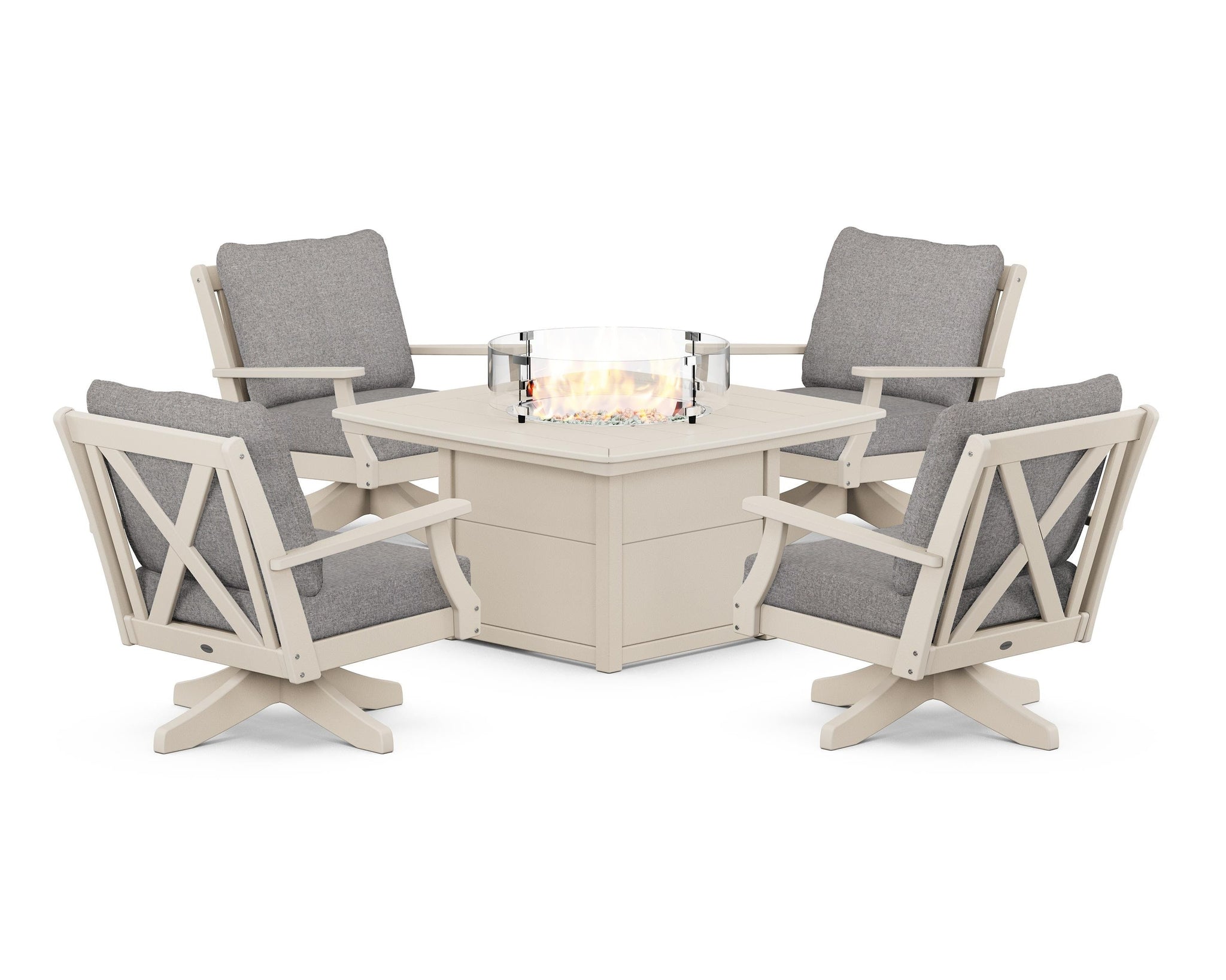 Braxton 5-Piece Deep Seating Swivel Conversation Set with Fire Pit Table