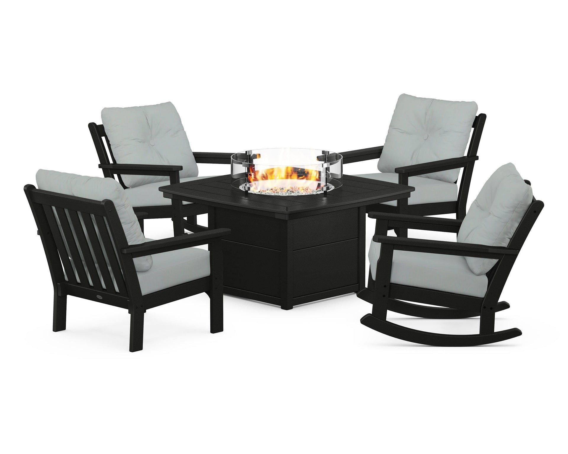 Vineyard 5-Piece Deep Seating Rocking Chair Conversation Set with Fire Pit Table