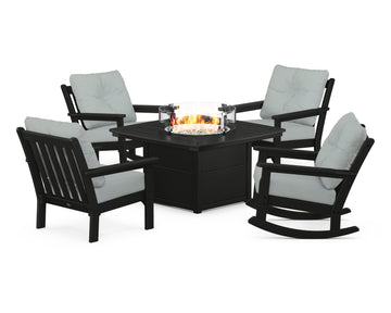 Vineyard 5-Piece Deep Seating Rocking Chair Conversation Set with Fire Pit Table