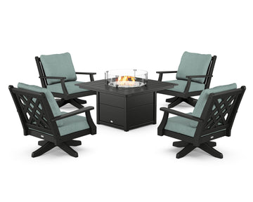 Wovendale 5-Piece Deep Seating Swivel Conversation Set with Fire Pit Table