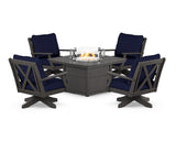 Braxton 5-Piece Deep Seating Swivel Conversation Set with Fire Pit Table