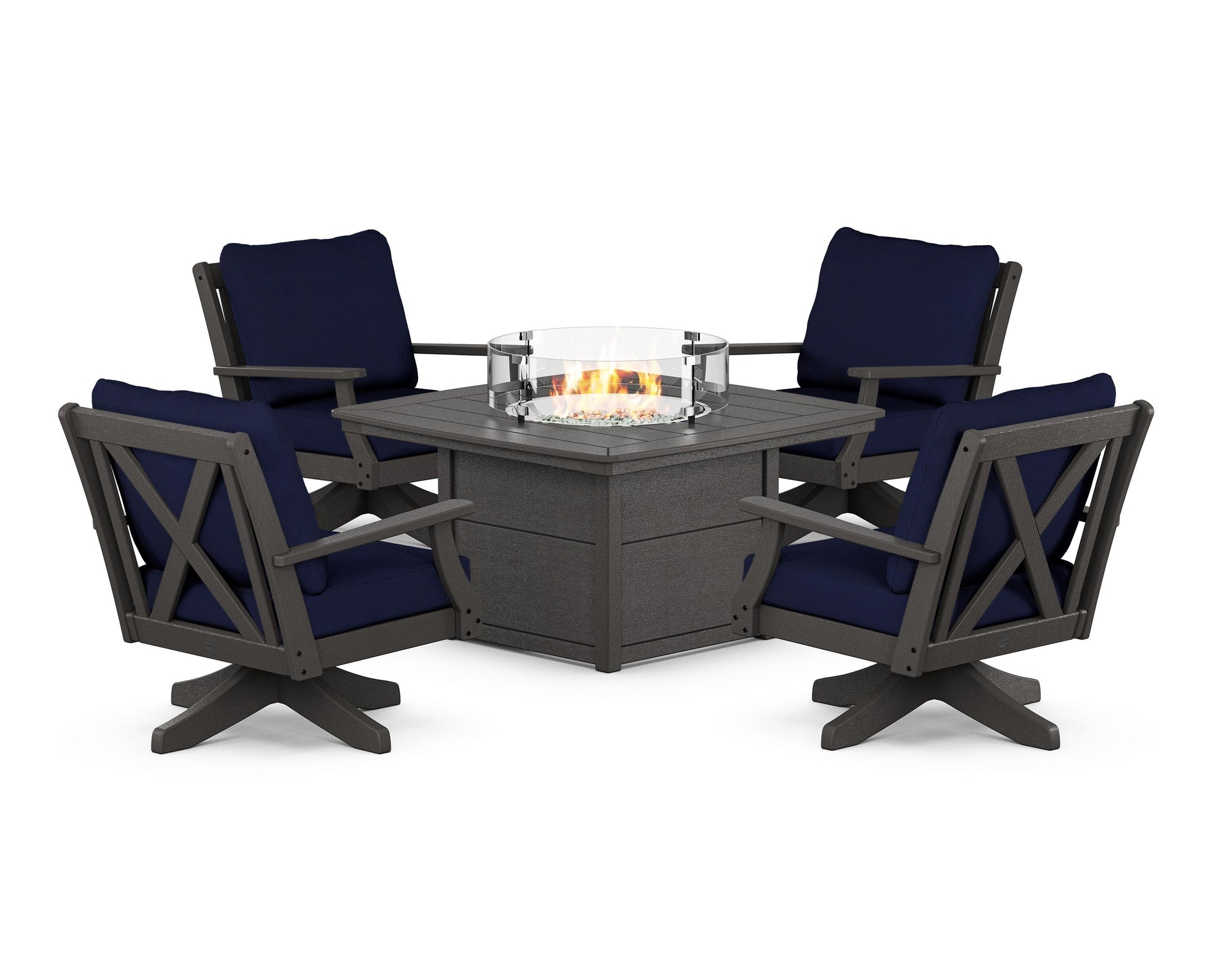 Braxton 5-Piece Deep Seating Swivel Conversation Set with Fire Pit Table
