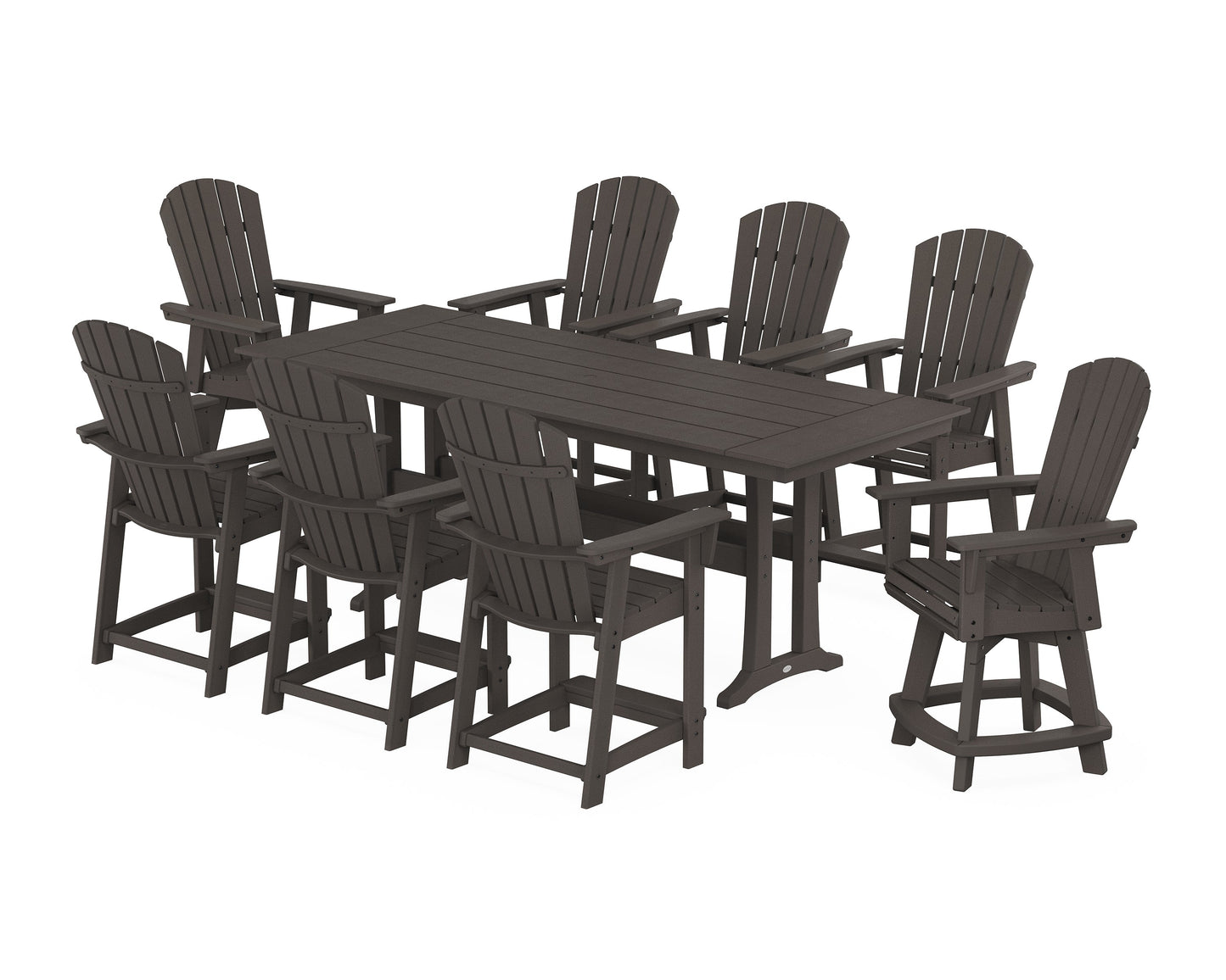 Nautical Curveback Adirondack Swivel Chair 9-Piece Farmhouse Counter Set with Trestle Legs