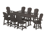 Nautical Curveback Adirondack Swivel Chair 9-Piece Farmhouse Counter Set with Trestle Legs