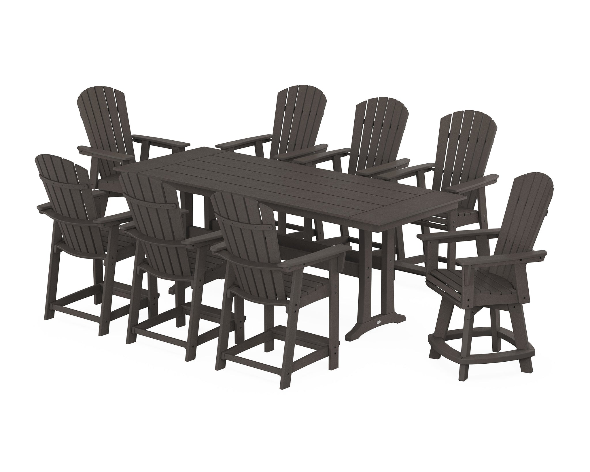 Nautical Curveback Adirondack Swivel Chair 9-Piece Farmhouse Counter Set with Trestle Legs