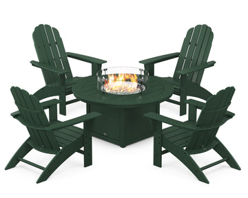 Vineyard Curveback Adirondack 5-Piece Conversation Set with Fire Pit Table
