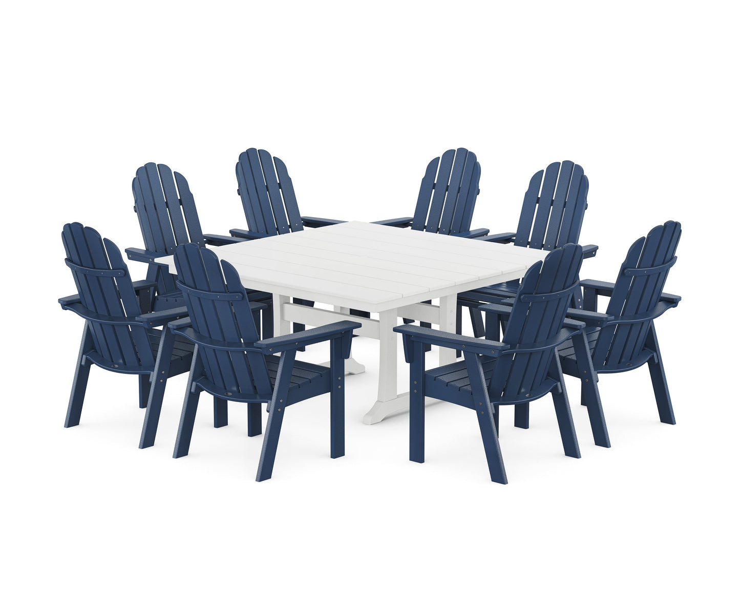 Vineyard Curveback Adirondack 9-Piece Square Farmhouse Dining Set with Trestle Legs