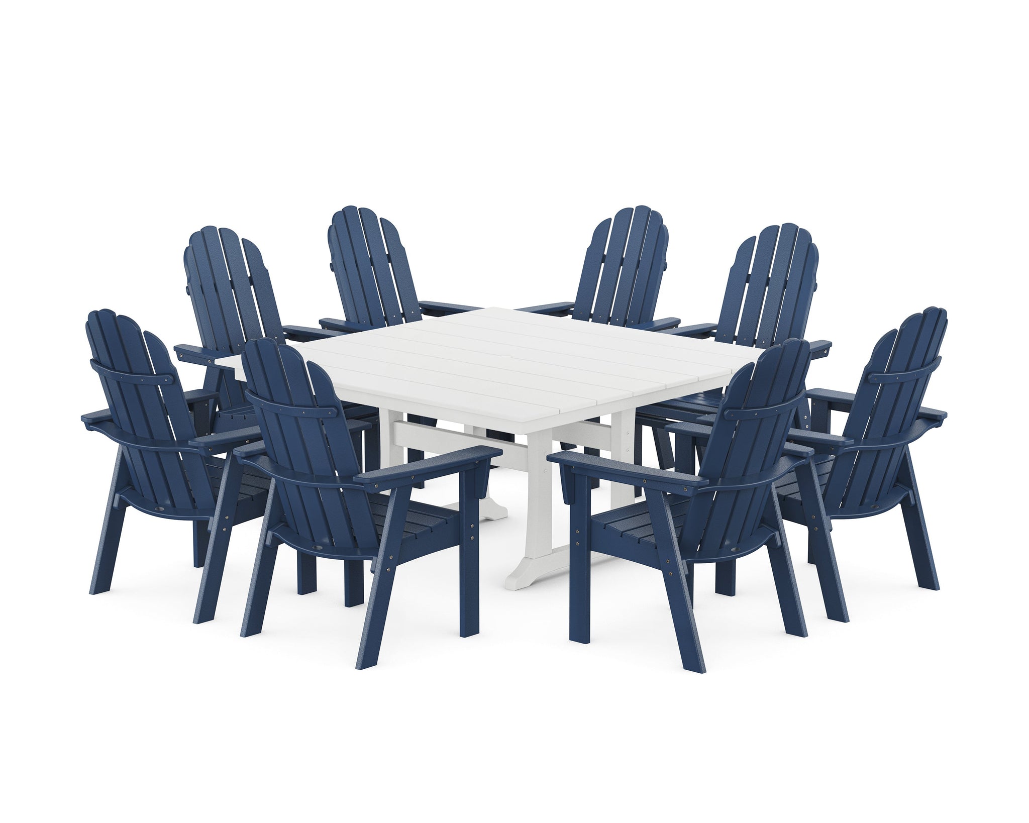 Vineyard Curveback Adirondack 9-Piece Square Farmhouse Dining Set with Trestle Legs