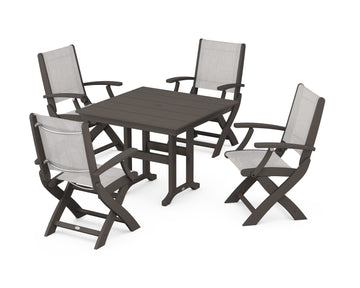 Coastal Folding Chair 5-Piece Farmhouse Dining Set