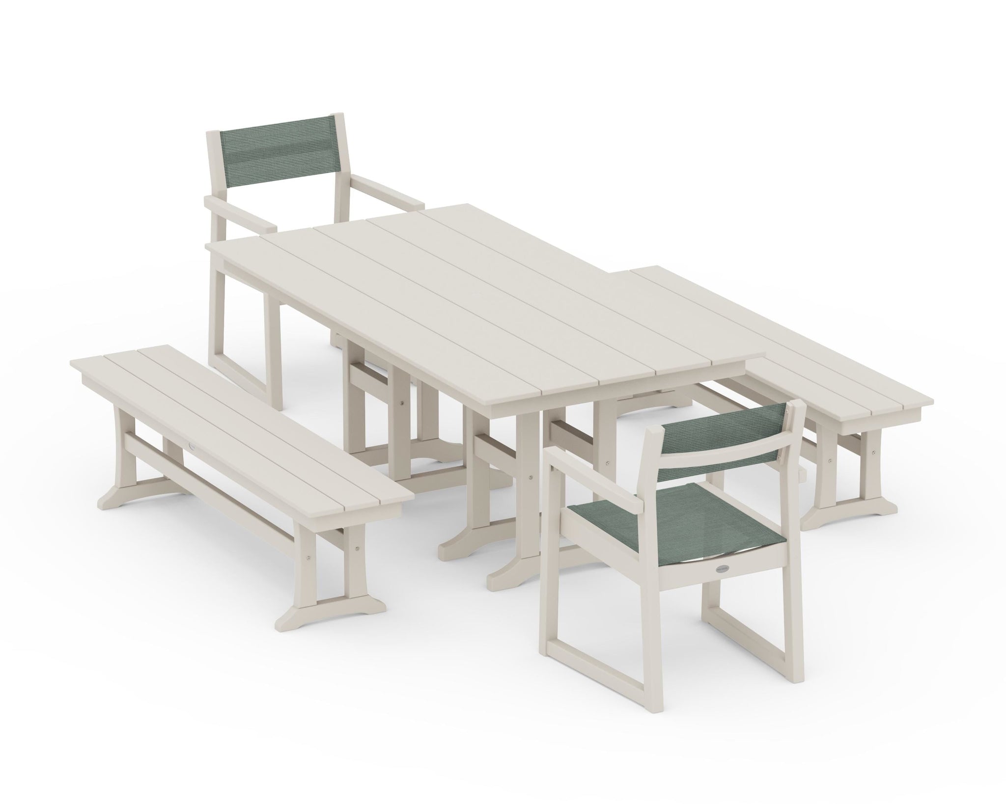 EDGE Sling Arm Chair 5-Piece Farmhouse Dining Set with Benches