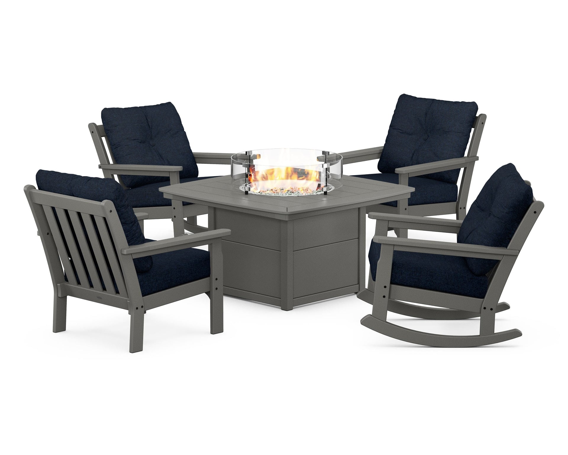 Vineyard 5-Piece Deep Seating Rocking Chair Conversation Set with Fire Pit Table