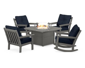 Vineyard 5-Piece Deep Seating Rocking Chair Conversation Set with Fire Pit Table
