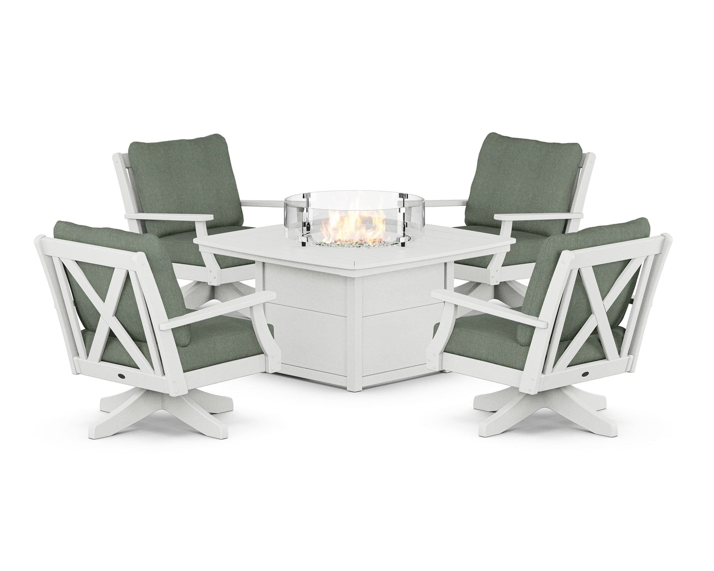 Braxton 5-Piece Deep Seating Swivel Conversation Set with Fire Pit Table