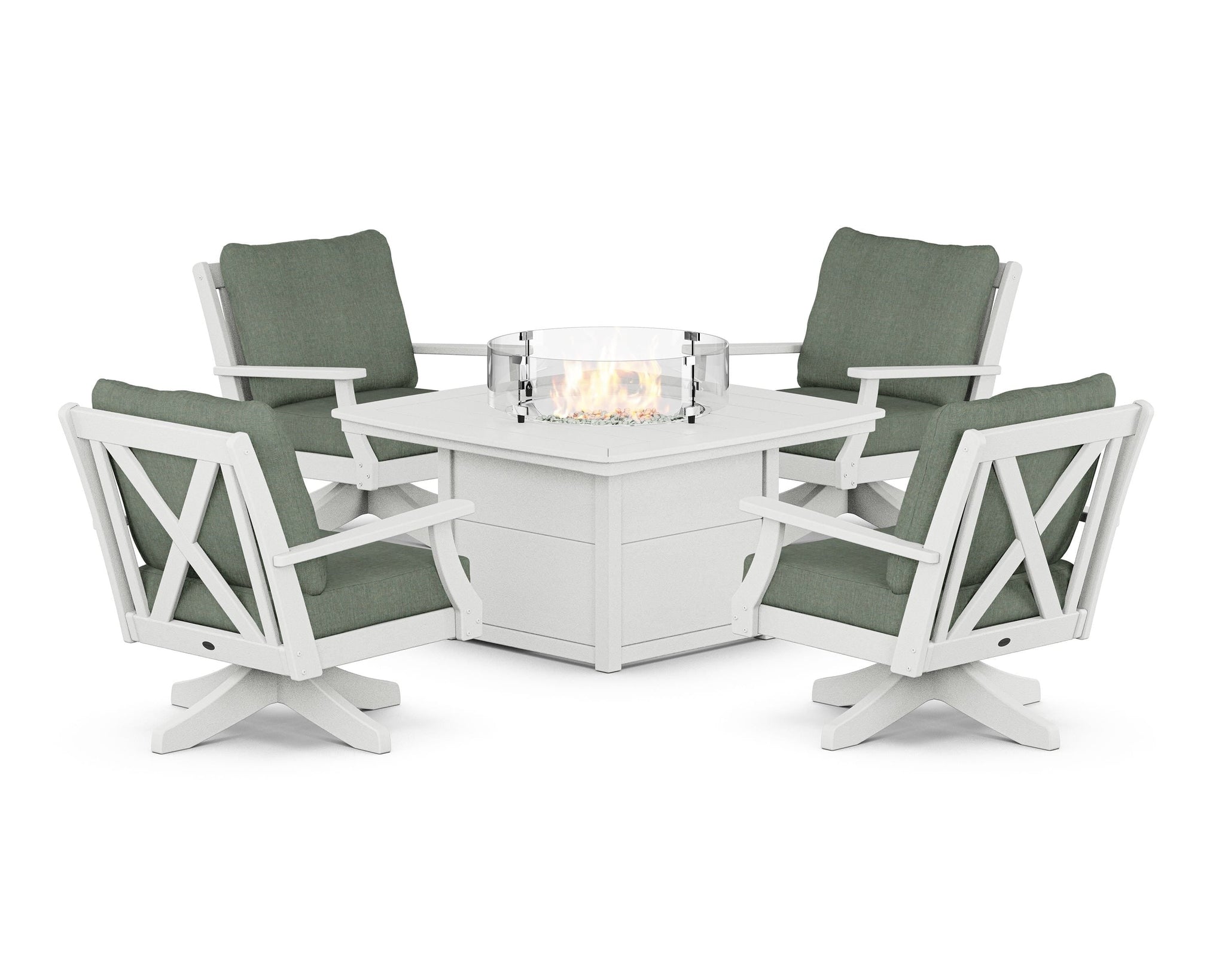Braxton 5-Piece Deep Seating Swivel Conversation Set with Fire Pit Table