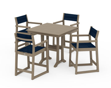 EDGE Sling Arm Chair 5-Piece Farmhouse Counter Set with Trestle Legs
